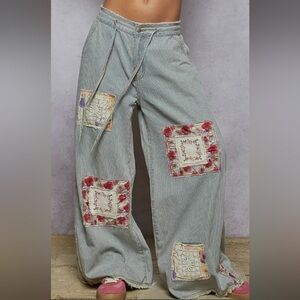 POL Blue Patchwork wide leg Jeans